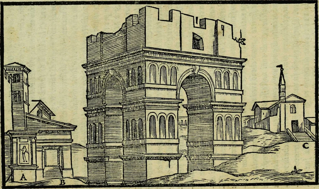 An illustration from Le antichita della citta di Roma: raccolte sotto breuita da diuersi antichi & moderni scrittori, 1580, leaf 155