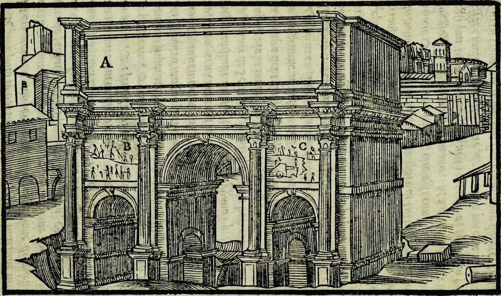 An illustration from Le antichita della citta di Roma: raccolte sotto breuita da diuersi antichi & moderni scrittori, 1580, leaf 55