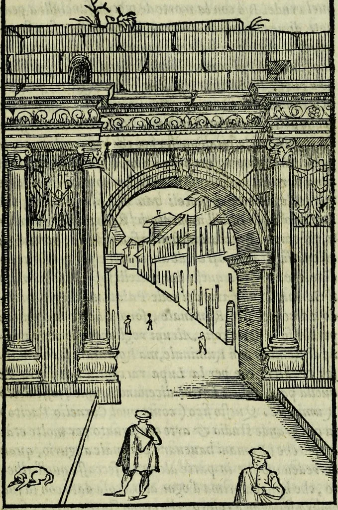 An illustration from Le antichita della citta di Roma: raccolte sotto breuita da diuersi antichi & moderni scrittori, 1580, leaf 91