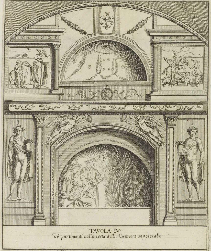 An illustration from Le pitture antiche delle grotte di Roma, e del sepolcro de' Nasonj: disegnate, & intagliate alla similitudine degli antichi originali, 1706, leaf 100