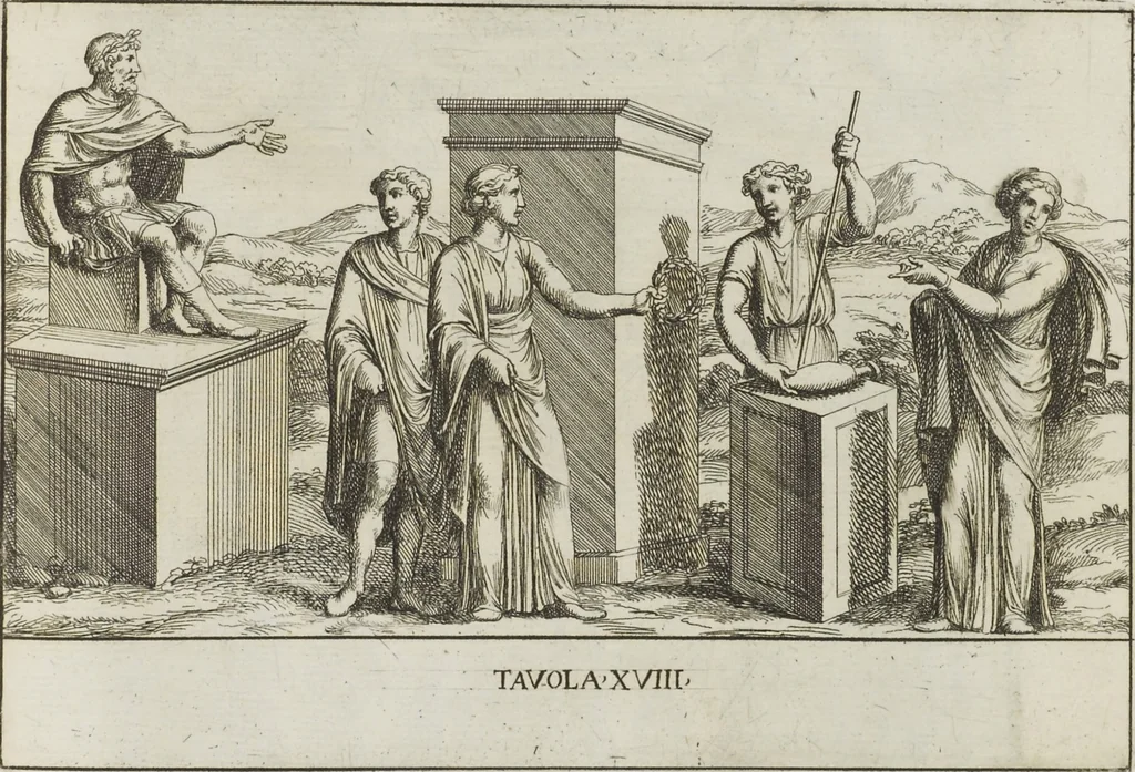 An illustration from Le pitture antiche delle grotte di Roma, e del sepolcro de' Nasonj: disegnate, & intagliate alla similitudine degli antichi originali, 1706, leaf 128