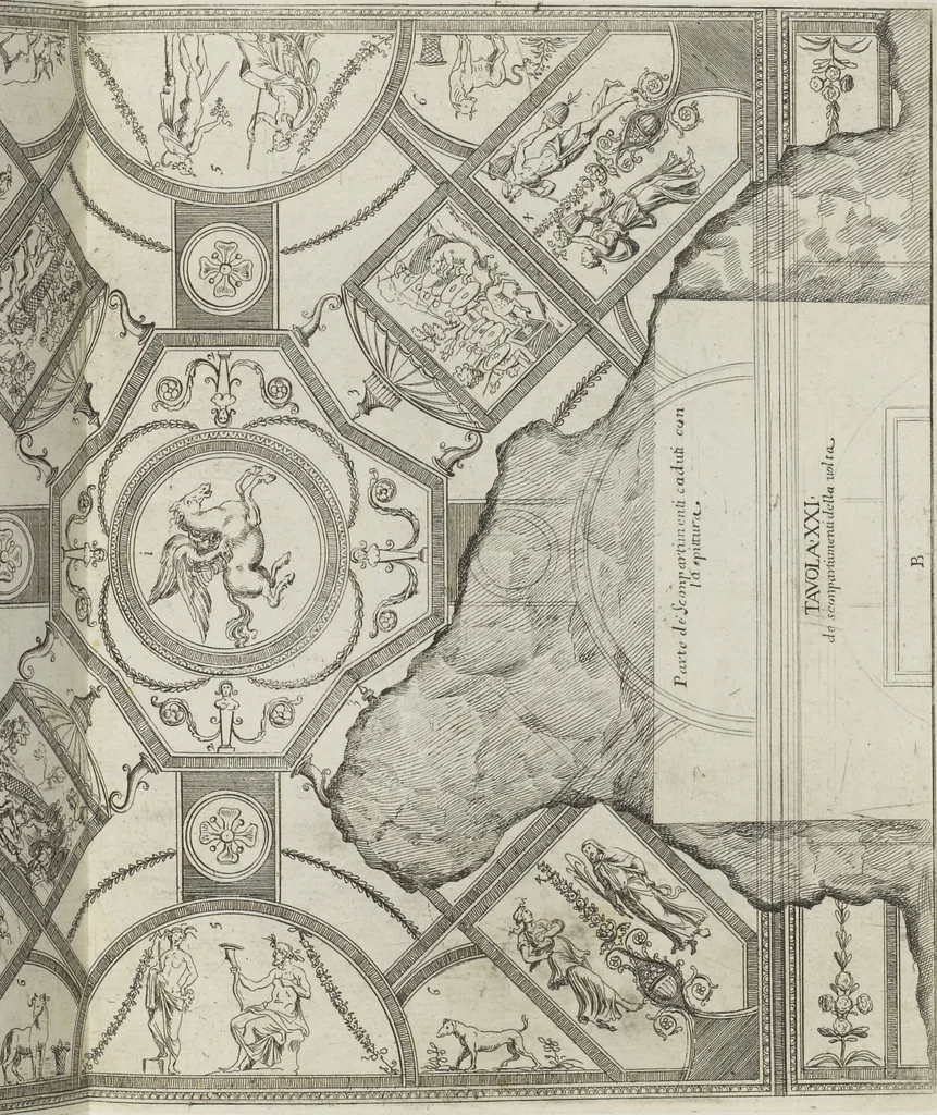 An illustration from Le pitture antiche delle grotte di Roma, e del sepolcro de' Nasonj: disegnate, & intagliate alla similitudine degli antichi originali, 1706, leaf 136