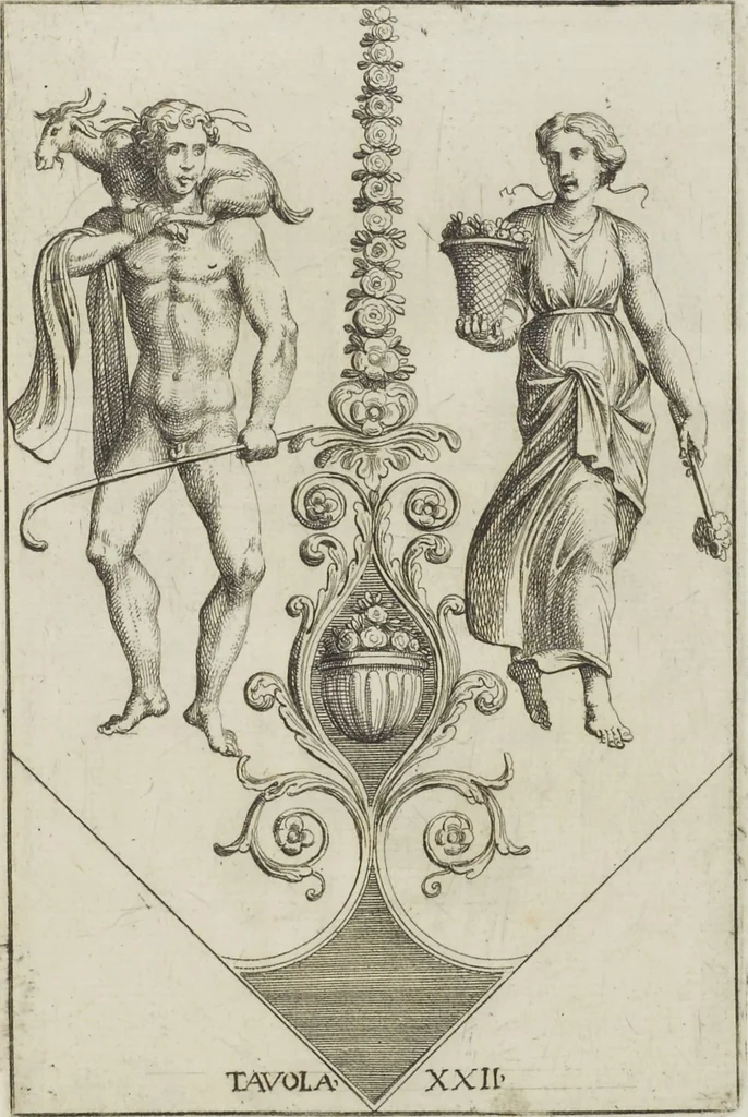 An illustration from Le pitture antiche delle grotte di Roma, e del sepolcro de' Nasonj: disegnate, & intagliate alla similitudine degli antichi originali, 1706, leaf 138