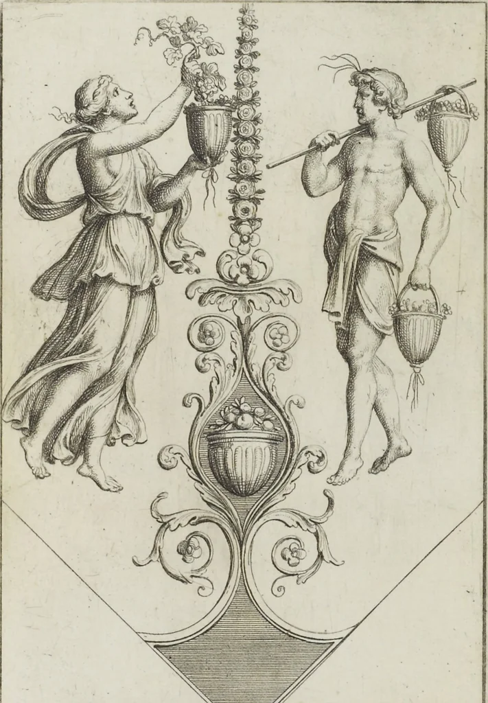 An illustration from Le pitture antiche delle grotte di Roma, e del sepolcro de' Nasonj: disegnate, & intagliate alla similitudine degli antichi originali, 1706, leaf 142