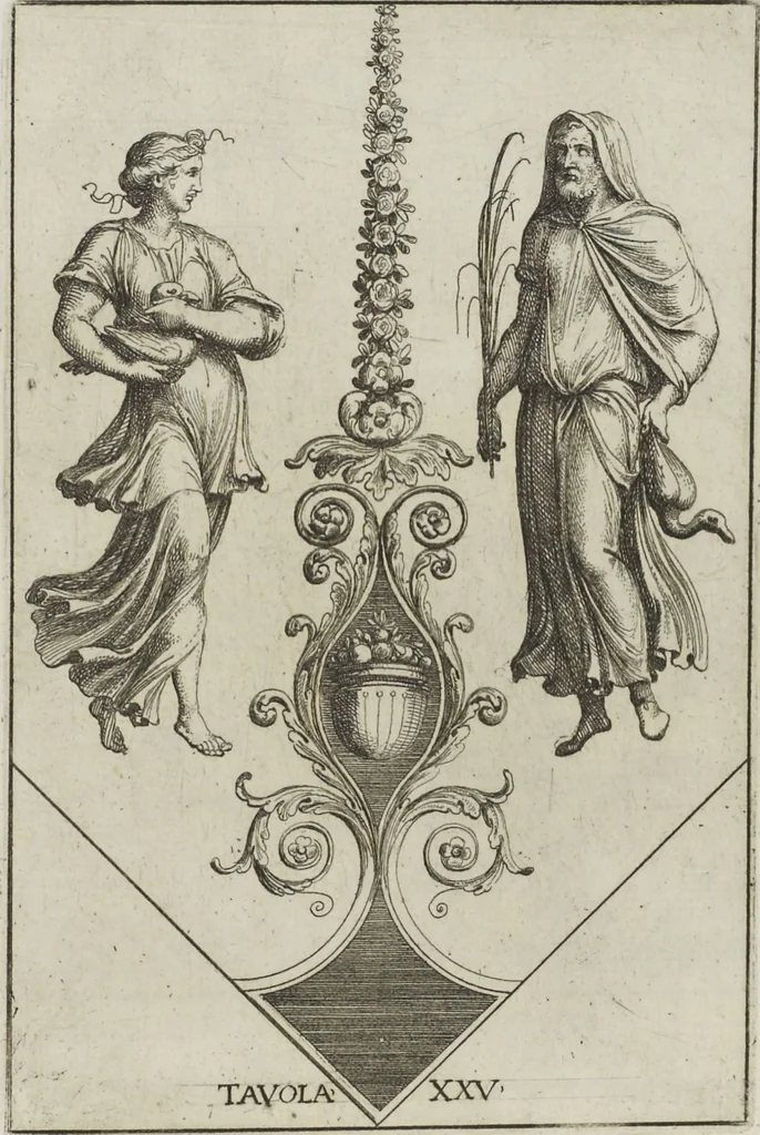 An illustration from Le pitture antiche delle grotte di Roma, e del sepolcro de' Nasonj: disegnate, & intagliate alla similitudine degli antichi originali, 1706, leaf 144
