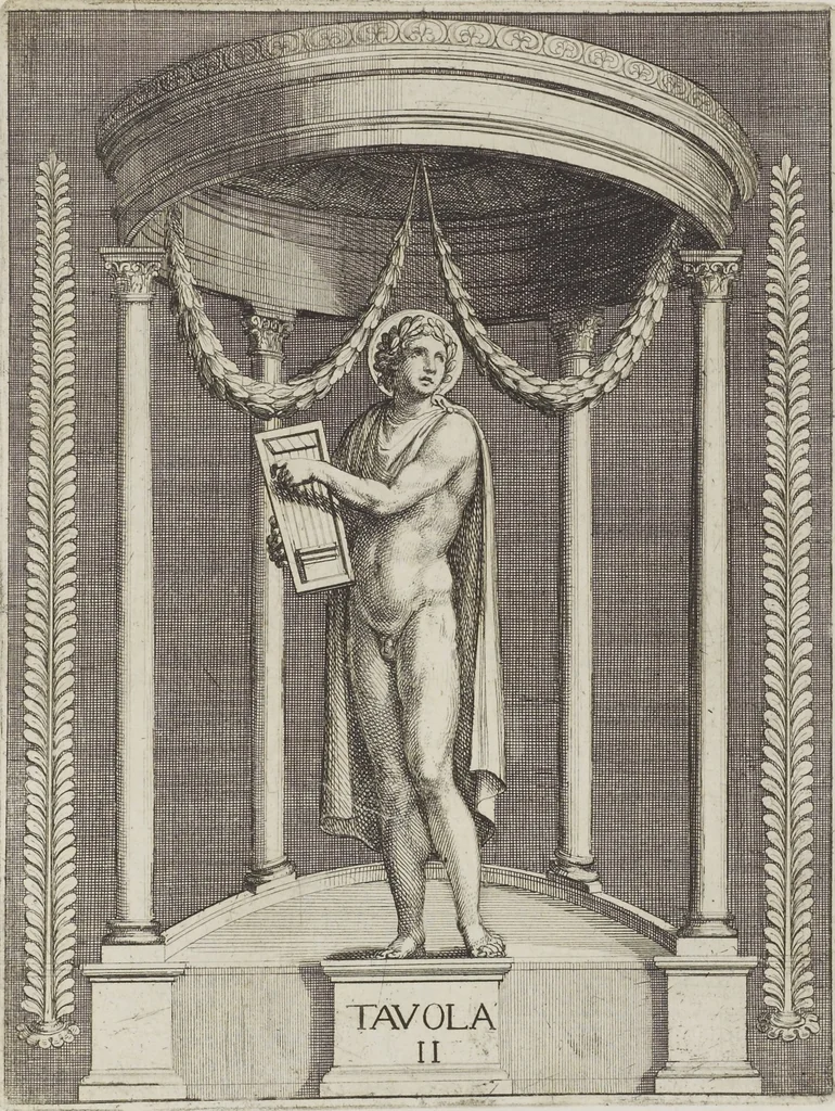 An illustration from Le pitture antiche delle grotte di Roma, e del sepolcro de' Nasonj: disegnate, & intagliate alla similitudine degli antichi originali, 1706, leaf 18