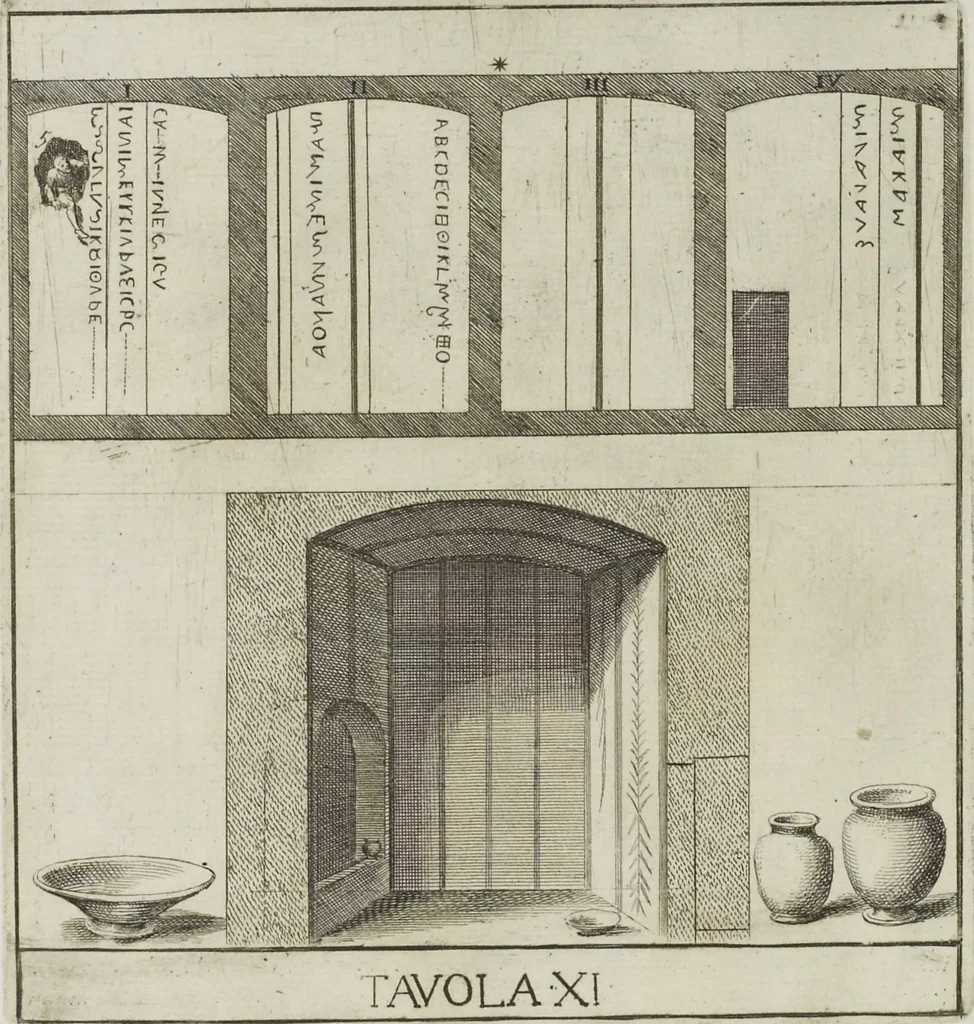 An illustration from Le pitture antiche delle grotte di Roma, e del sepolcro de' Nasonj: disegnate, & intagliate alla similitudine degli antichi originali, 1706, leaf 212