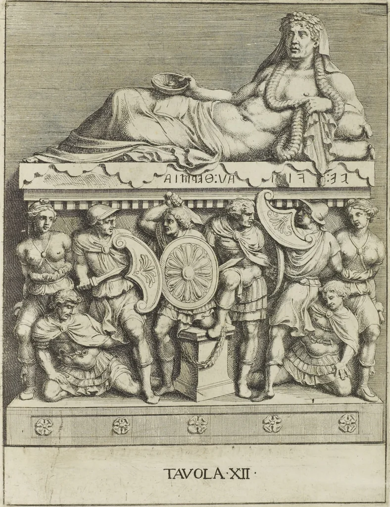 An illustration from Le pitture antiche delle grotte di Roma, e del sepolcro de' Nasonj: disegnate, & intagliate alla similitudine degli antichi originali, 1706, leaf 214