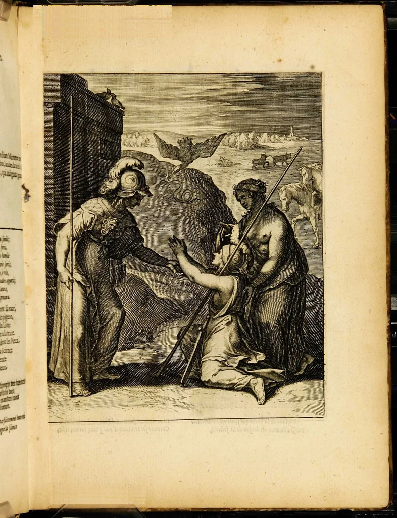 An illustration from Quinti Horatii Flacci emblemata: imaginibus in aes incisis, notisq[ue] illustrata, 1612, leaf 17