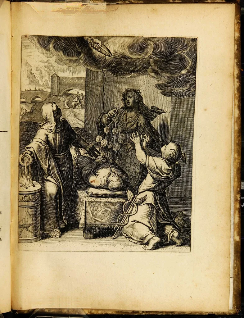 An illustration from Quinti Horatii Flacci emblemata: imaginibus in aes incisis, notisq[ue] illustrata, 1612, leaf 215