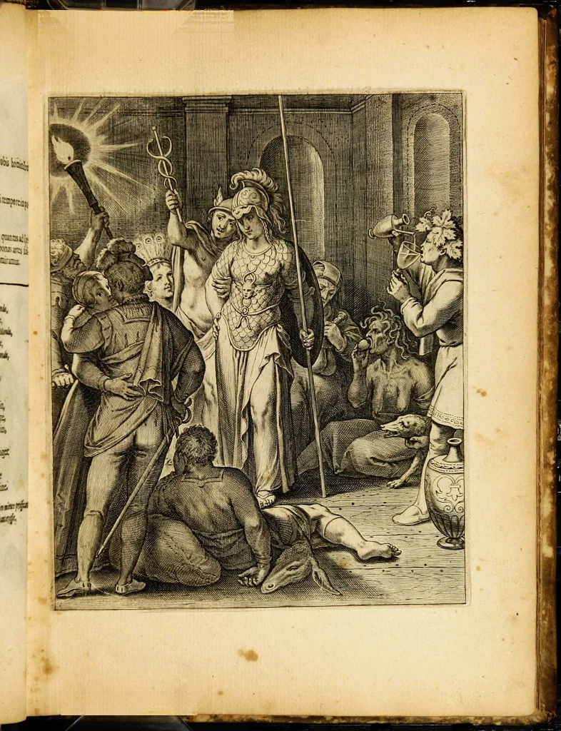 An illustration from Quinti Horatii Flacci emblemata: imaginibus in aes incisis, notisq[ue] illustrata, 1612, leaf 55
