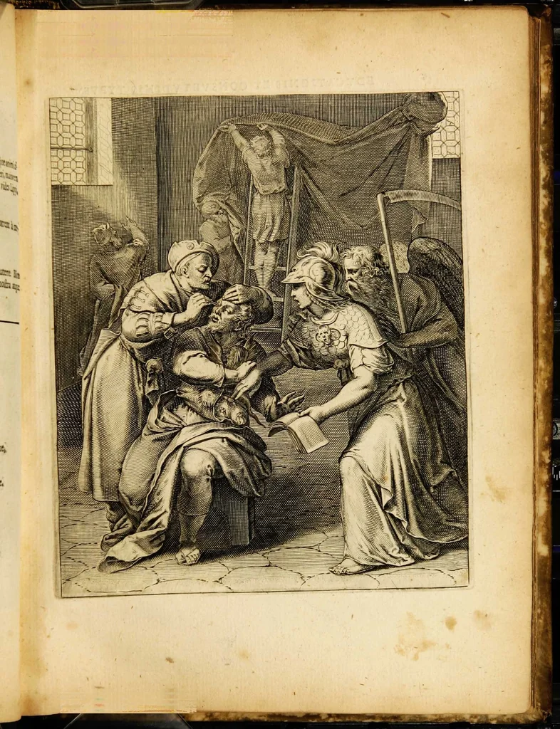 An illustration from Quinti Horatii Flacci emblemata: imaginibus in aes incisis, notisq[ue] illustrata, 1612, leaf 59