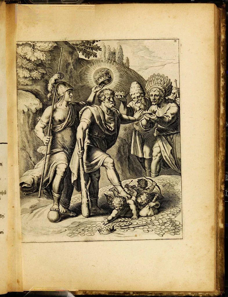 An illustration from Quinti Horatii Flacci emblemata: imaginibus in aes incisis, notisq[ue] illustrata, 1612, leaf 85