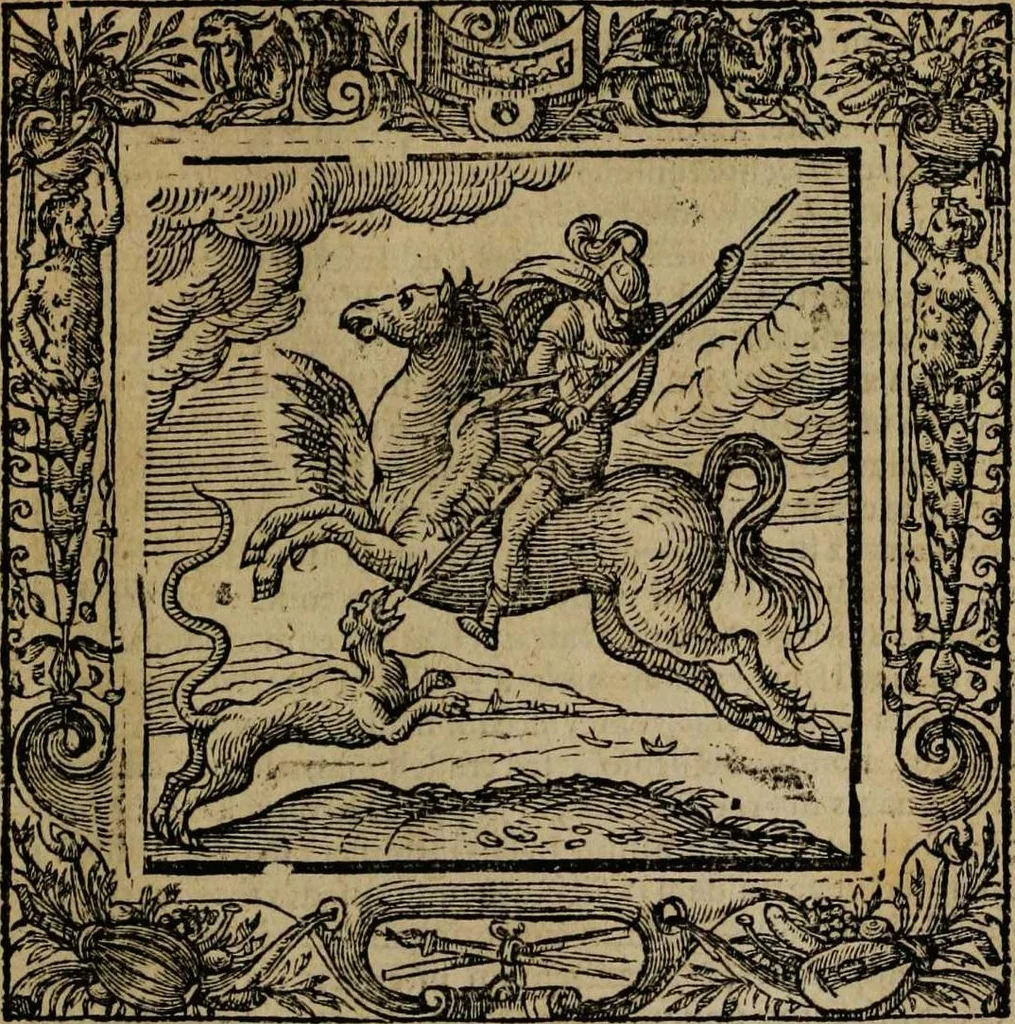An illustration from Omnia Andreae Alciati v.c. emblemata [electronic resource]: cum commentariis, quibus emblematum omnium aperta origine, mens auctoris explicatur, & obscura omnia dubiáque illustrantur, 1581, leaf 101