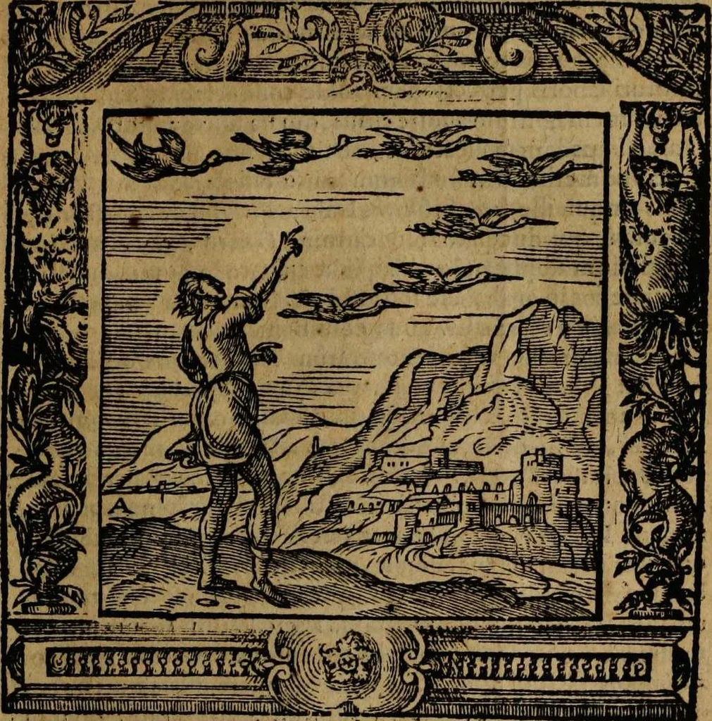 An illustration from Omnia Andreae Alciati v.c. emblemata [electronic resource]: cum commentariis, quibus emblematum omnium aperta origine, mens auctoris explicatur, & obscura omnia dubiáque illustrantur, 1581, leaf 113