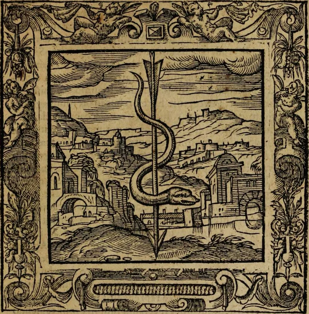 An illustration from Omnia Andreae Alciati v.c. emblemata [electronic resource]: cum commentariis, quibus emblematum omnium aperta origine, mens auctoris explicatur, & obscura omnia dubiáque illustrantur, 1581, leaf 125