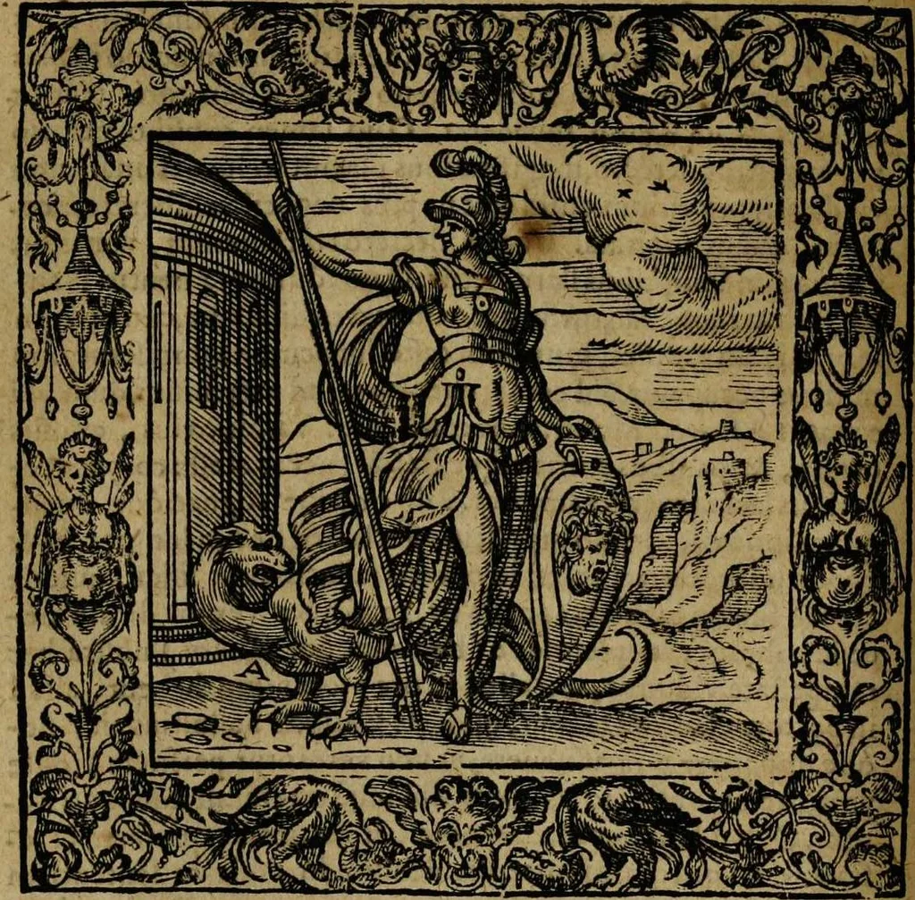 An illustration from Omnia Andreae Alciati v.c. emblemata [electronic resource]: cum commentariis, quibus emblematum omnium aperta origine, mens auctoris explicatur, & obscura omnia dubiáque illustrantur, 1581, leaf 130