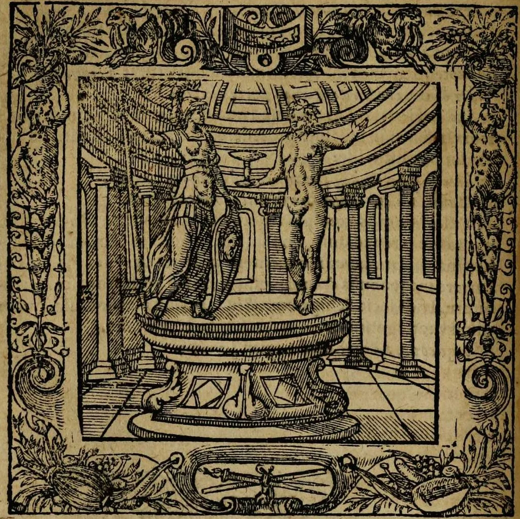 An illustration from Omnia Andreae Alciati v.c. emblemata [electronic resource]: cum commentariis, quibus emblematum omnium aperta origine, mens auctoris explicatur, & obscura omnia dubiáque illustrantur, 1581, leaf 134