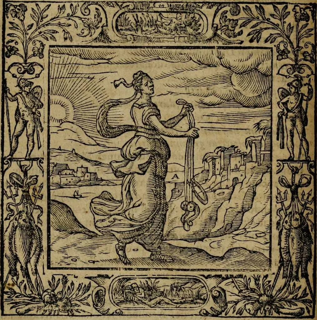 An illustration from Omnia Andreae Alciati v.c. emblemata [electronic resource]: cum commentariis, quibus emblematum omnium aperta origine, mens auctoris explicatur, & obscura omnia dubiáque illustrantur, 1581, leaf 154