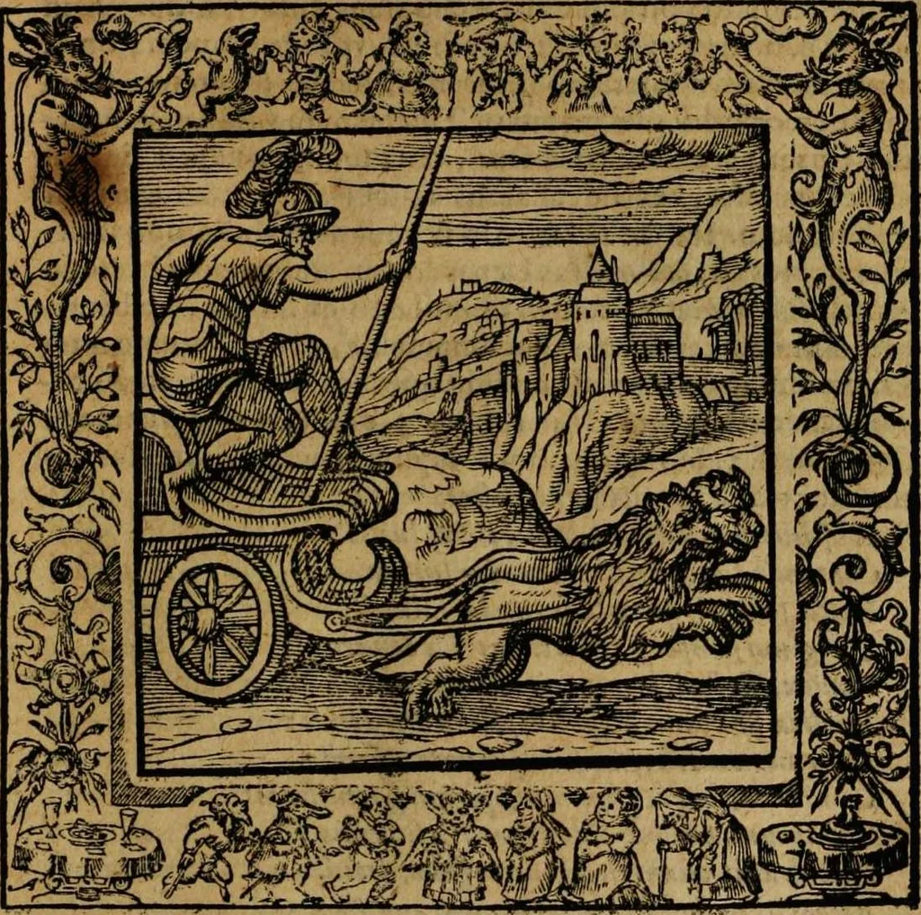 An illustration from Omnia Andreae Alciati v.c. emblemata [electronic resource]: cum commentariis, quibus emblematum omnium aperta origine, mens auctoris explicatur, & obscura omnia dubiáque illustrantur, 1581, leaf 163