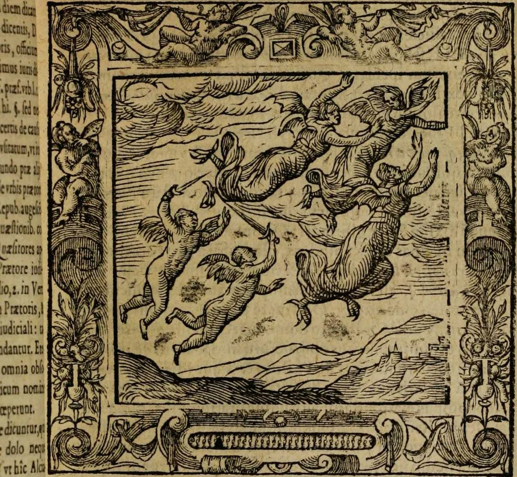 An illustration from Omnia Andreae Alciati v.c. emblemata [electronic resource]: cum commentariis, quibus emblematum omnium aperta origine, mens auctoris explicatur, & obscura omnia dubiáque illustrantur, 1581, leaf 175