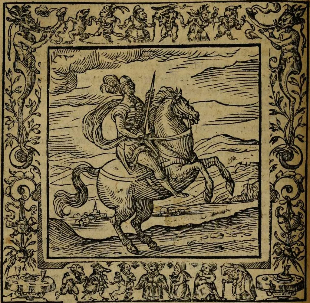 An illustration from Omnia Andreae Alciati v.c. emblemata [electronic resource]: cum commentariis, quibus emblematum omnium aperta origine, mens auctoris explicatur, & obscura omnia dubiáque illustrantur, 1581, leaf 186