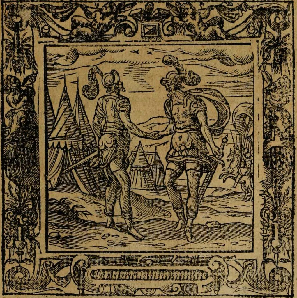 An illustration from Omnia Andreae Alciati v.c. emblemata [electronic resource]: cum commentariis, quibus emblematum omnium aperta origine, mens auctoris explicatur, & obscura omnia dubiáque illustrantur, 1581, leaf 201