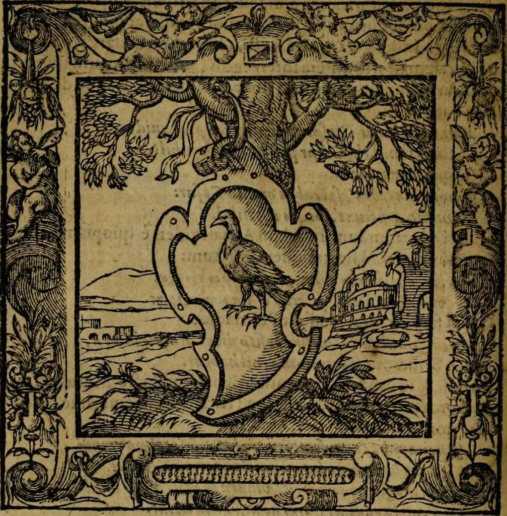 An illustration from Omnia Andreae Alciati v.c. emblemata [electronic resource]: cum commentariis, quibus emblematum omnium aperta origine, mens auctoris explicatur, & obscura omnia dubiáque illustrantur, 1581, leaf 226