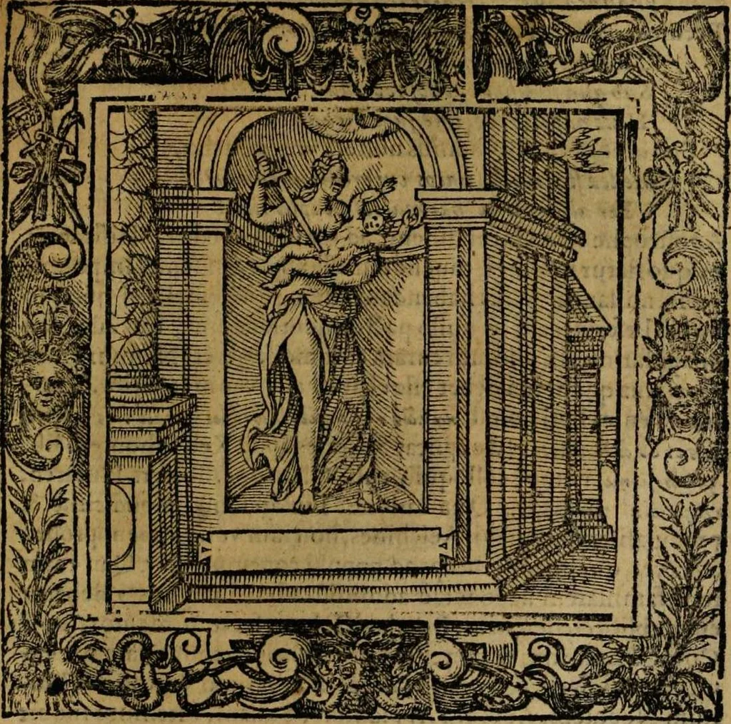 An illustration from Omnia Andreae Alciati v.c. emblemata [electronic resource]: cum commentariis, quibus emblematum omnium aperta origine, mens auctoris explicatur, & obscura omnia dubiáque illustrantur, 1581, leaf 247
