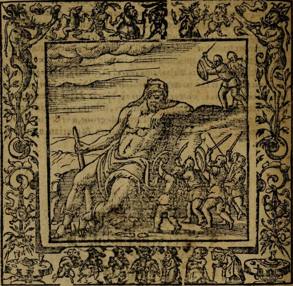 An illustration from Omnia Andreae Alciati v.c. emblemata [electronic resource]: cum commentariis, quibus emblematum omnium aperta origine, mens auctoris explicatur, & obscura omnia dubiáque illustrantur, 1581, leaf 258