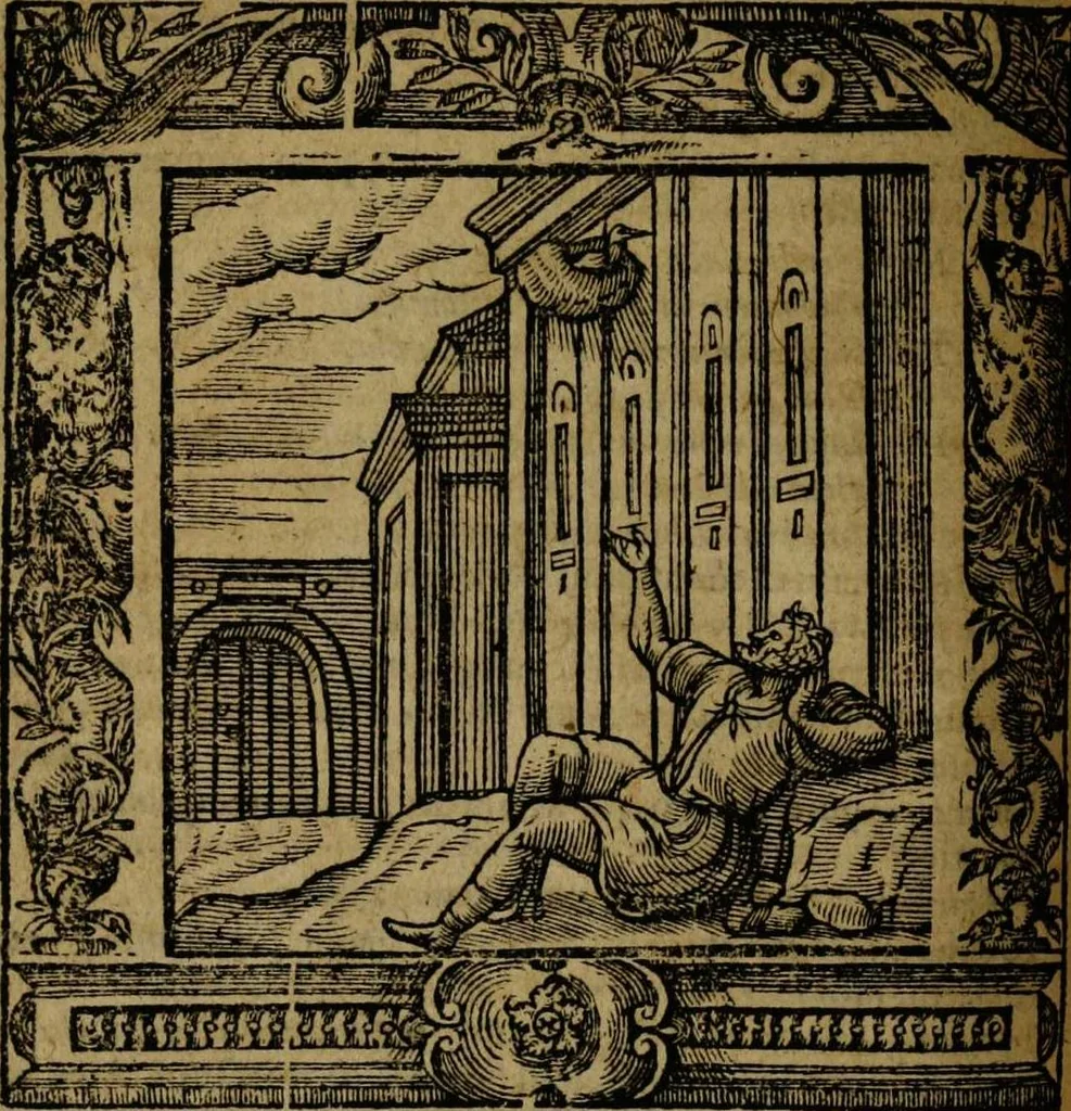 An illustration from Omnia Andreae Alciati v.c. emblemata [electronic resource]: cum commentariis, quibus emblematum omnium aperta origine, mens auctoris explicatur, & obscura omnia dubiáque illustrantur, 1581, leaf 294