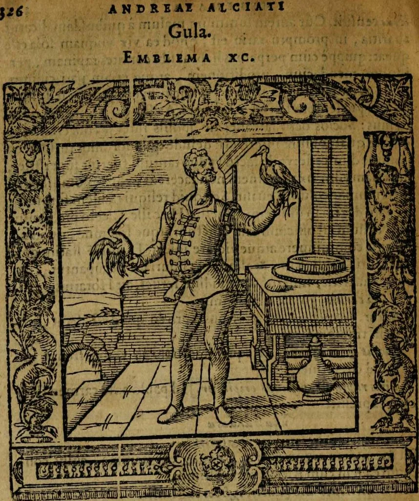 An illustration from Omnia Andreae Alciati v.c. emblemata [electronic resource]: cum commentariis, quibus emblematum omnium aperta origine, mens auctoris explicatur, & obscura omnia dubiáque illustrantur, 1581, leaf 352