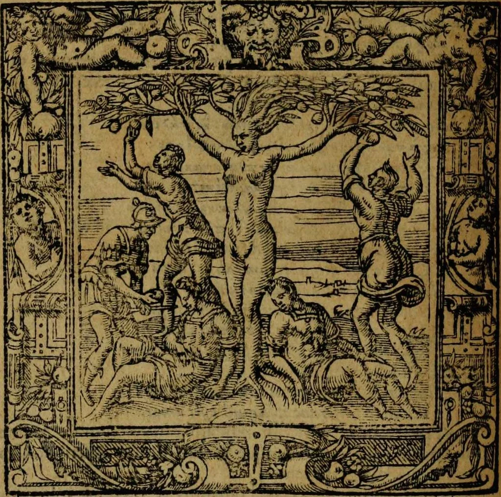 An illustration from Omnia Andreae Alciati v.c. emblemata [electronic resource]: cum commentariis, quibus emblematum omnium aperta origine, mens auctoris explicatur, & obscura omnia dubiáque illustrantur, 1581, leaf 432