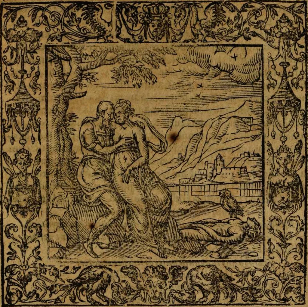An illustration from Omnia Andreae Alciati v.c. emblemata [electronic resource]: cum commentariis, quibus emblematum omnium aperta origine, mens auctoris explicatur, & obscura omnia dubiáque illustrantur, 1581, leaf 443