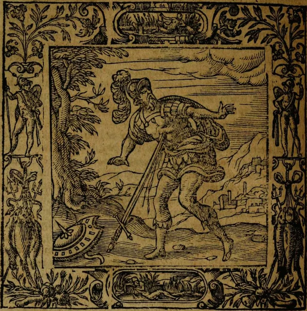 An illustration from Omnia Andreae Alciati v.c. emblemata [electronic resource]: cum commentariis, quibus emblematum omnium aperta origine, mens auctoris explicatur, & obscura omnia dubiáque illustrantur, 1581, leaf 456