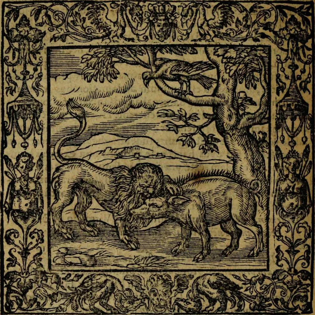 An illustration from Omnia Andreae Alciati v.c. emblemata [electronic resource]: cum commentariis, quibus emblematum omnium aperta origine, mens auctoris explicatur, & obscura omnia dubiáque illustrantur, 1581, leaf 478