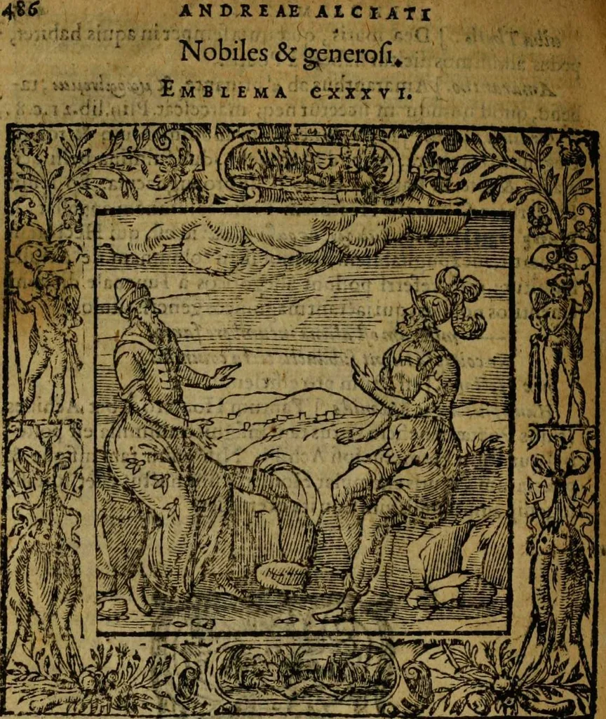 An illustration from Omnia Andreae Alciati v.c. emblemata [electronic resource]: cum commentariis, quibus emblematum omnium aperta origine, mens auctoris explicatur, & obscura omnia dubiáque illustrantur, 1581, leaf 512