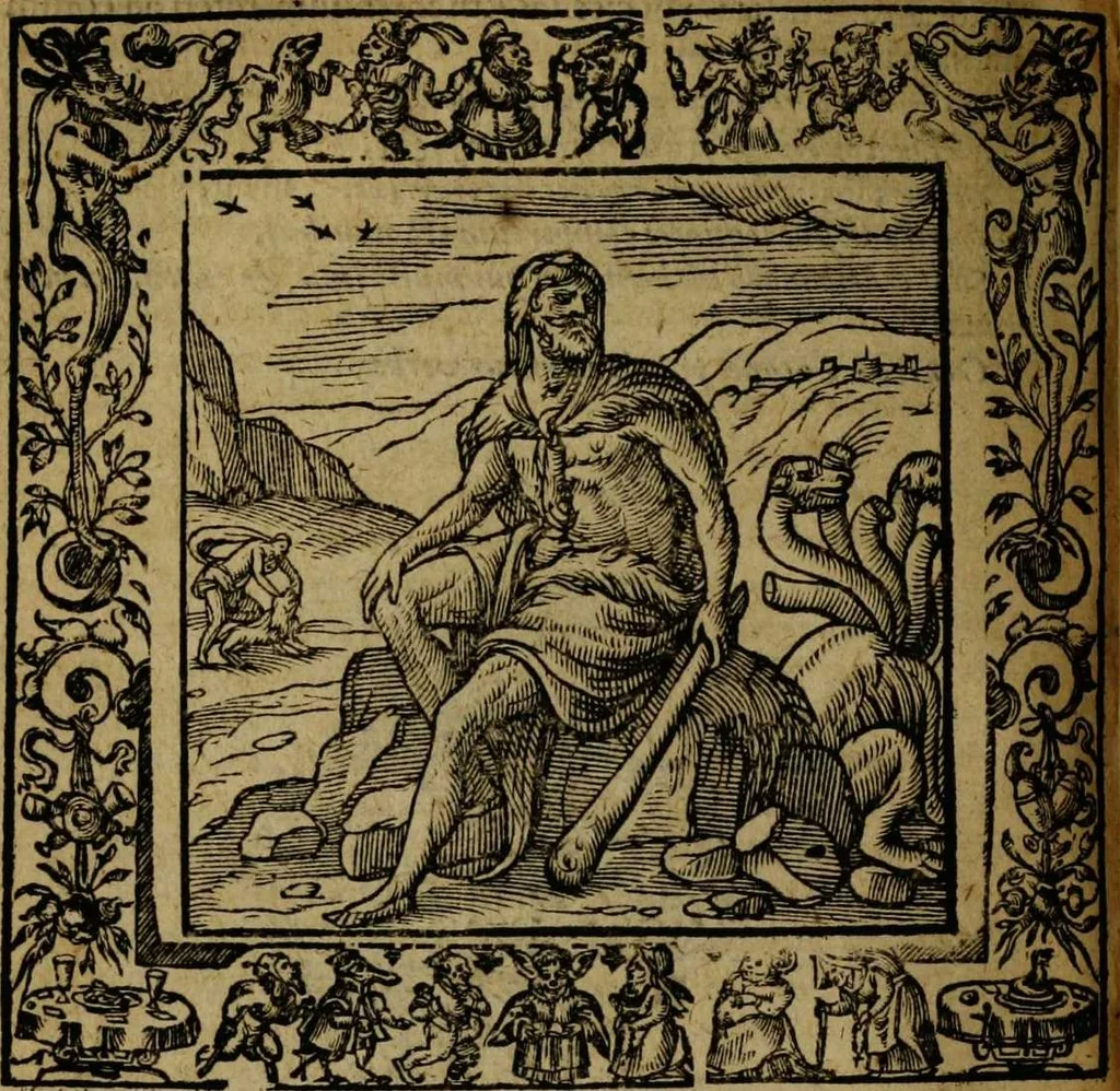 An illustration from Omnia Andreae Alciati v.c. emblemata [electronic resource]: cum commentariis, quibus emblematum omnium aperta origine, mens auctoris explicatur, & obscura omnia dubiáque illustrantur, 1581, leaf 518