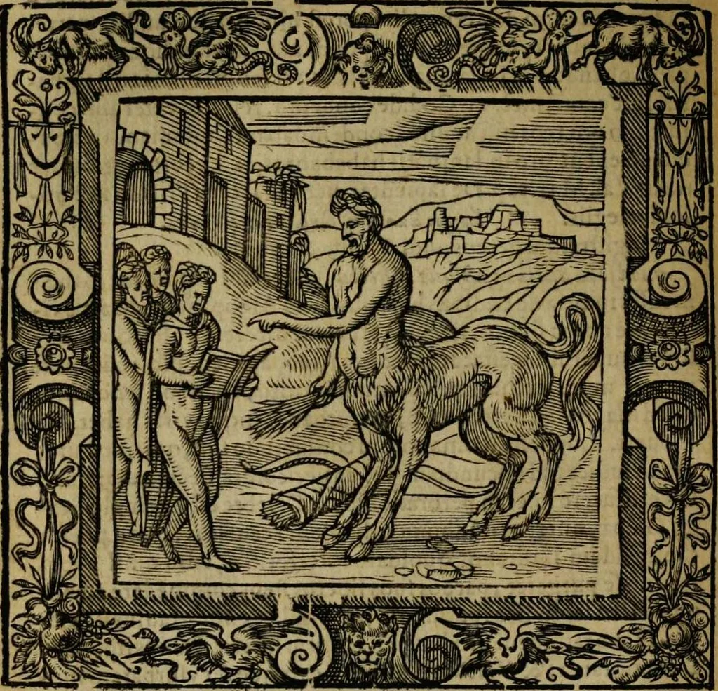 An illustration from Omnia Andreae Alciati v.c. emblemata [electronic resource]: cum commentariis, quibus emblematum omnium aperta origine, mens auctoris explicatur, & obscura omnia dubiáque illustrantur, 1581, leaf 546