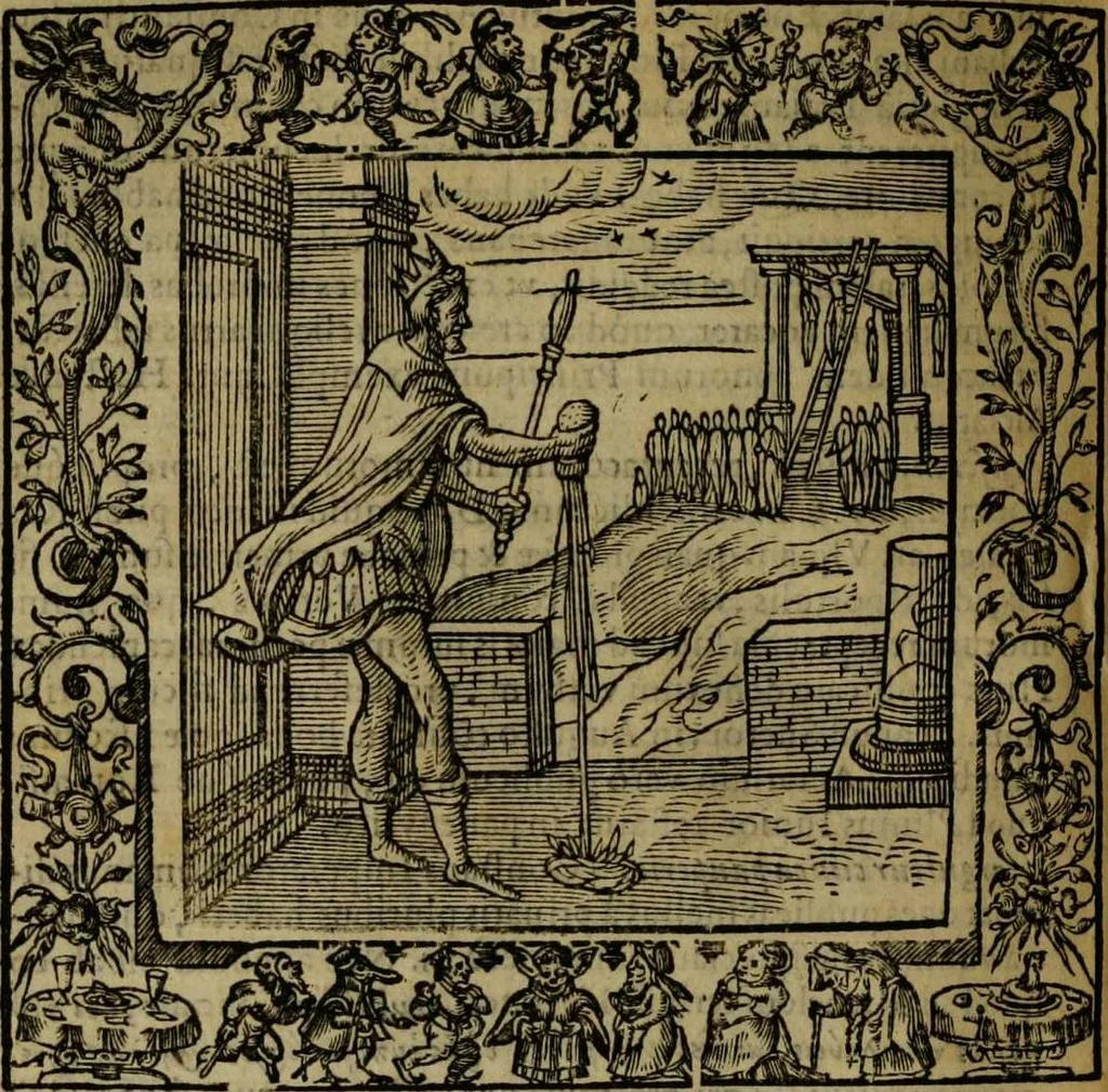 An illustration from Omnia Andreae Alciati v.c. emblemata [electronic resource]: cum commentariis, quibus emblematum omnium aperta origine, mens auctoris explicatur, & obscura omnia dubiáque illustrantur, 1581, leaf 552