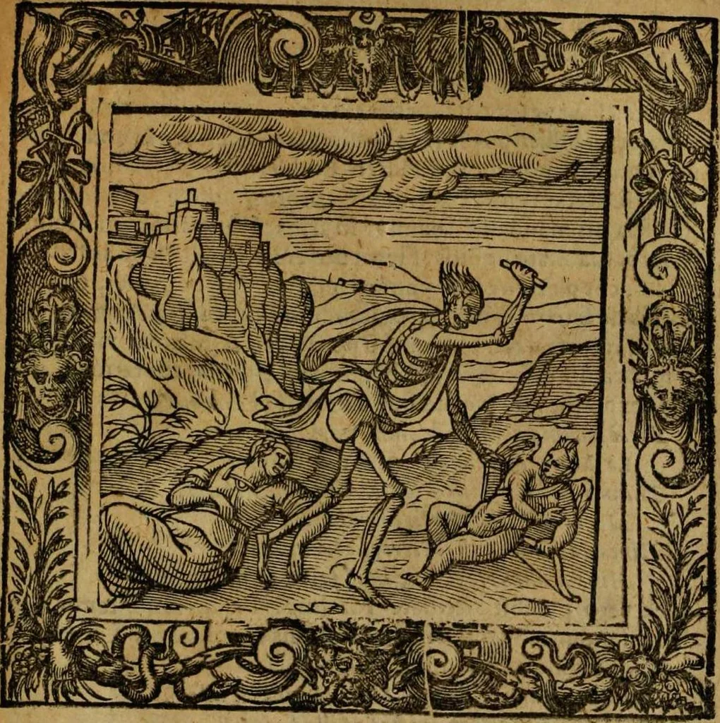 An illustration from Omnia Andreae Alciati v.c. emblemata [electronic resource]: cum commentariis, quibus emblematum omnium aperta origine, mens auctoris explicatur, & obscura omnia dubiáque illustrantur, 1581, leaf 571