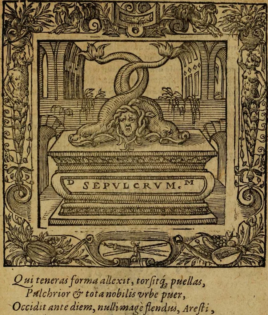 An illustration from Omnia Andreae Alciati v.c. emblemata [electronic resource]: cum commentariis, quibus emblematum omnium aperta origine, mens auctoris explicatur, & obscura omnia dubiáque illustrantur, 1581, leaf 575