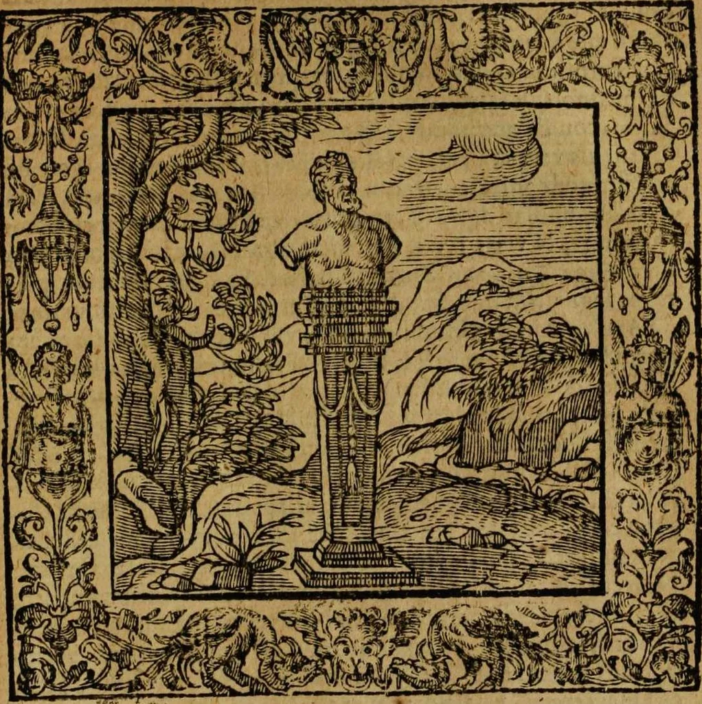 An illustration from Omnia Andreae Alciati v.c. emblemata [electronic resource]: cum commentariis, quibus emblematum omnium aperta origine, mens auctoris explicatur, & obscura omnia dubiáque illustrantur, 1581, leaf 577