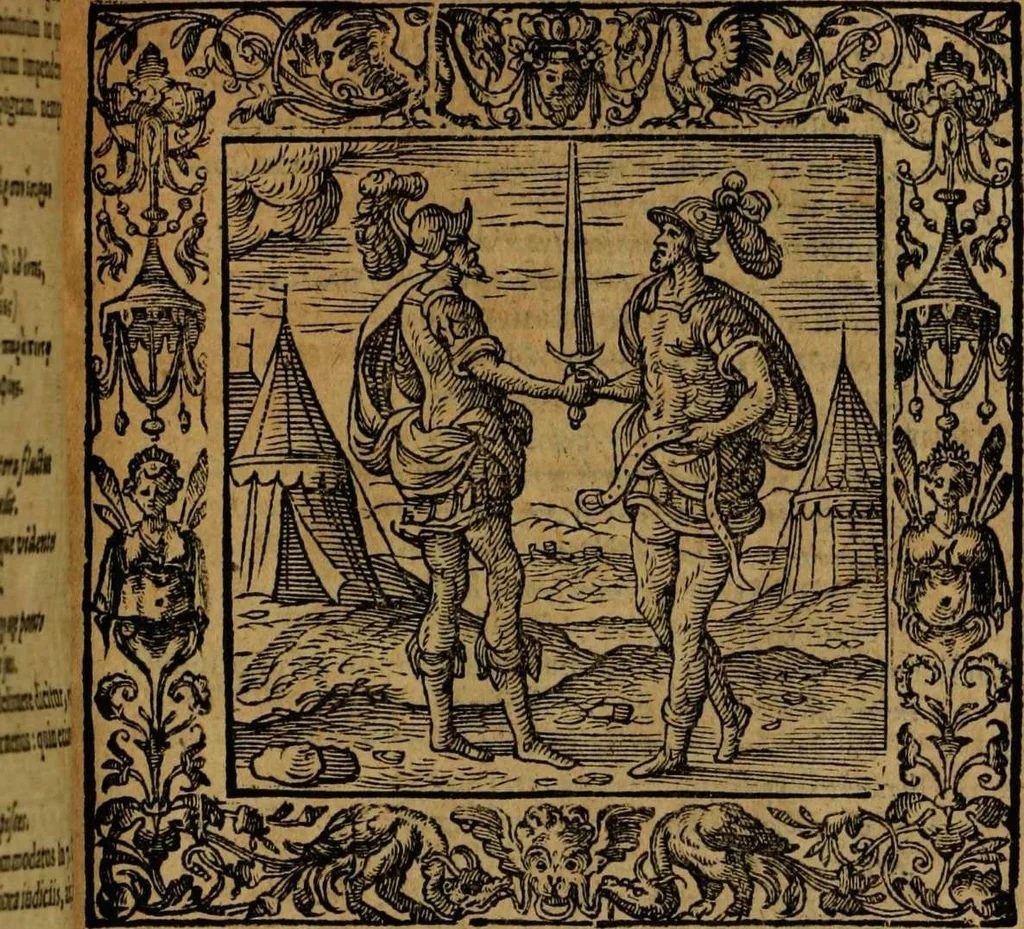 An illustration from Omnia Andreae Alciati v.c. emblemata [electronic resource]: cum commentariis, quibus emblematum omnium aperta origine, mens auctoris explicatur, & obscura omnia dubiáque illustrantur, 1581, leaf 605