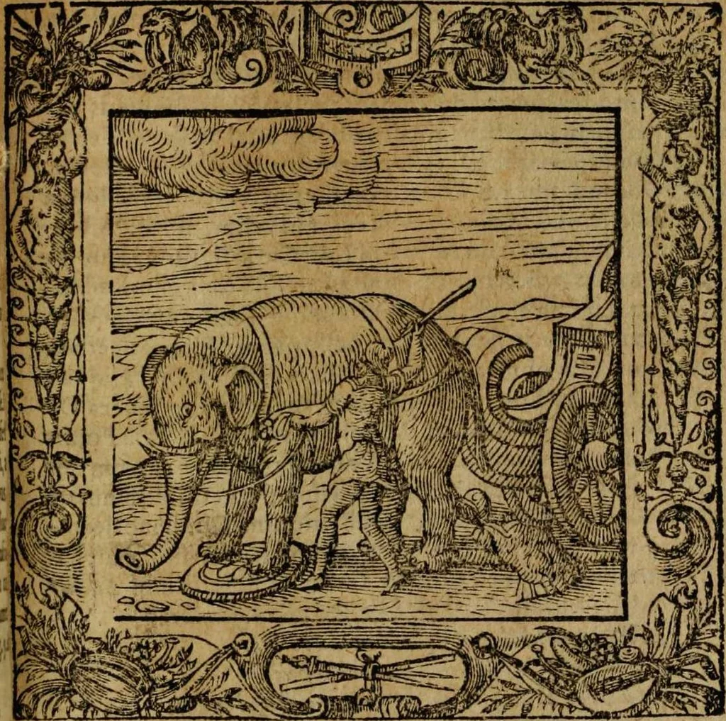 An illustration from Omnia Andreae Alciati v.c. emblemata [electronic resource]: cum commentariis, quibus emblematum omnium aperta origine, mens auctoris explicatur, & obscura omnia dubiáque illustrantur, 1581, leaf 631