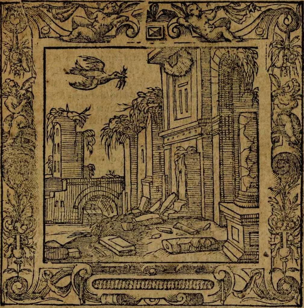 An illustration from Omnia Andreae Alciati v.c. emblemata [electronic resource]: cum commentariis, quibus emblematum omnium aperta origine, mens auctoris explicatur, & obscura omnia dubiáque illustrantur, 1581, leaf 643