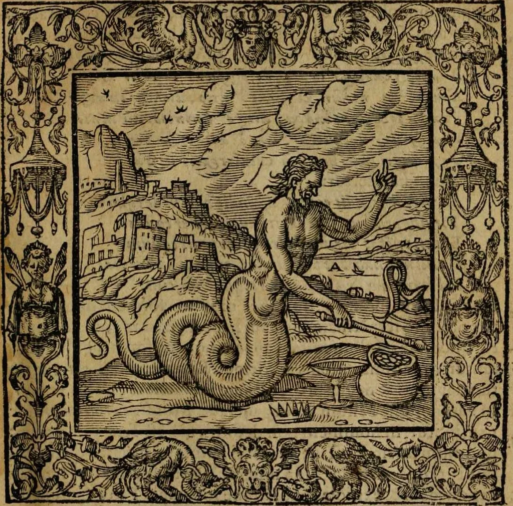 An illustration from Omnia Andreae Alciati v.c. emblemata [electronic resource]: cum commentariis, quibus emblematum omnium aperta origine, mens auctoris explicatur, & obscura omnia dubiáque illustrantur, 1581, leaf 65