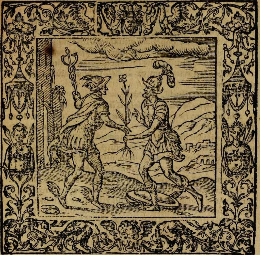 An illustration from Omnia Andreae Alciati v.c. emblemata [electronic resource]: cum commentariis, quibus emblematum omnium aperta origine, mens auctoris explicatur, & obscura omnia dubiáque illustrantur, 1581, leaf 653