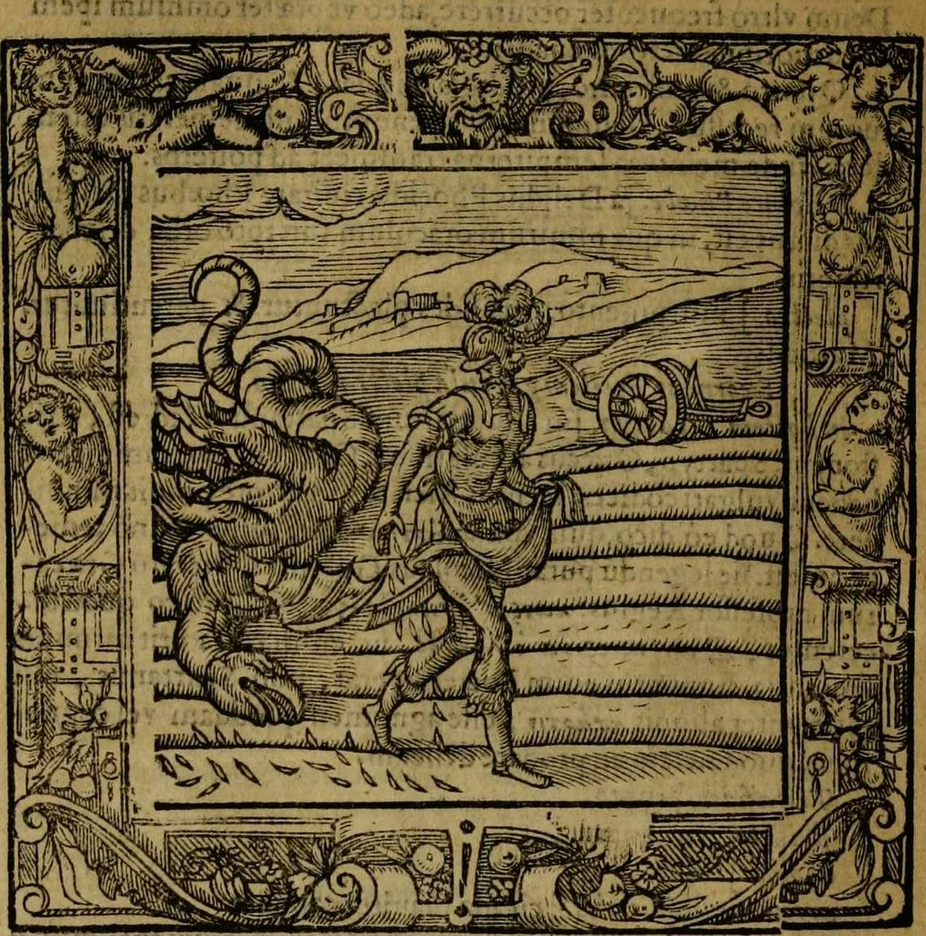 An illustration from Omnia Andreae Alciati v.c. emblemata [electronic resource]: cum commentariis, quibus emblematum omnium aperta origine, mens auctoris explicatur, & obscura omnia dubiáque illustrantur, 1581, leaf 668