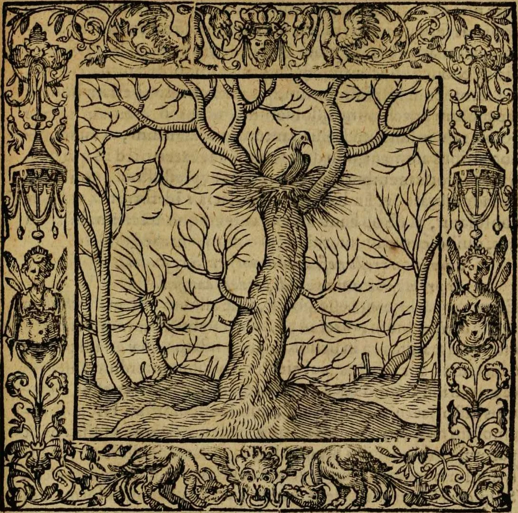 An illustration from Omnia Andreae Alciati v.c. emblemata [electronic resource]: cum commentariis, quibus emblematum omnium aperta origine, mens auctoris explicatur, & obscura omnia dubiáque illustrantur, 1581, leaf 693